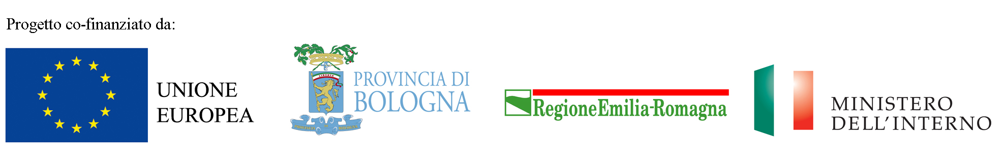 Loghi: Unione Europea, Provincia di Bologna, Regione Emilia-Romagna, Ministero dell'Interno