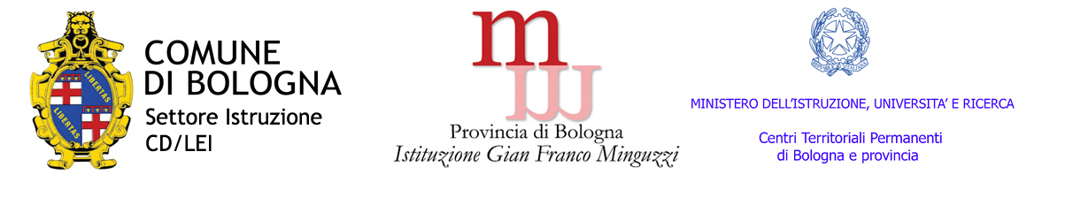 Loghi: Comune di Bologna, Istituzione G.F. Minguzzi, Ministero dell'Istruzione, Università e Ricerca